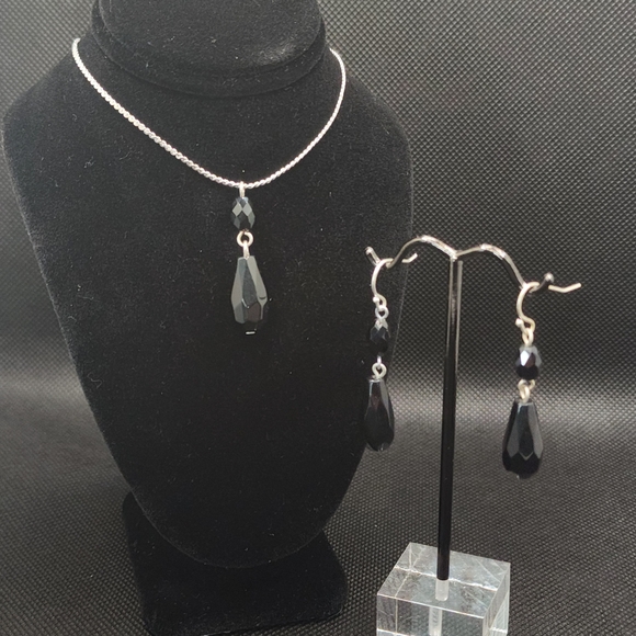 Jewelry - Vintage Sterling Silver Black Jewelry Set 1960s